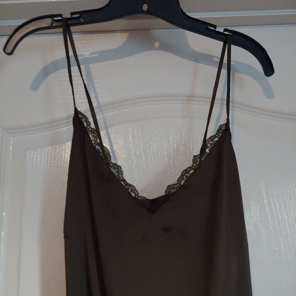 Blu Pepper Silky Cami Bodysuit Olive V-Neck Lacy Hippie Festival M Adjustable - Picture 2 of 11
